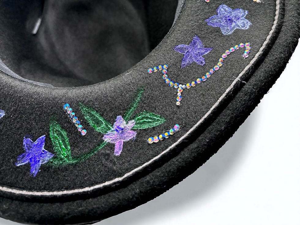 Miniature : Hand Painted Fedora embellished with Rhinestones