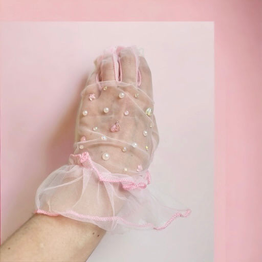 Miniaturbild: Pink Embellished Ruffle Gloves