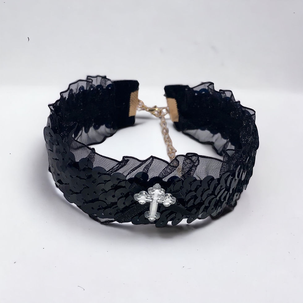 Miniatura: Black Sequin Cross Choker