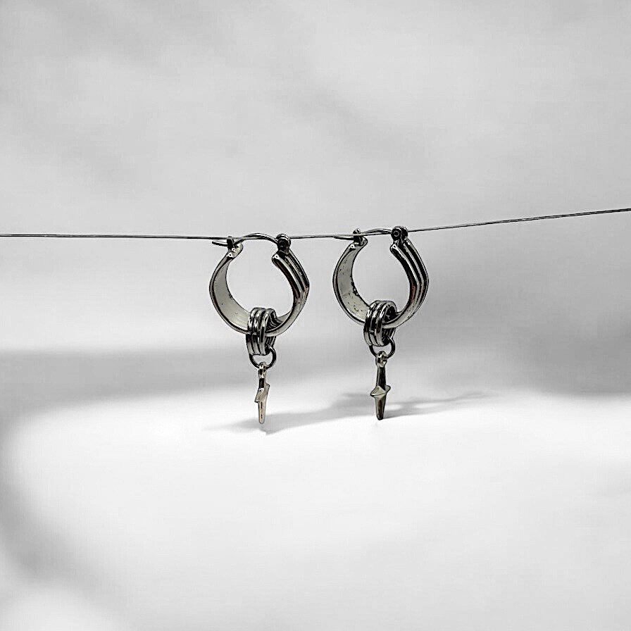 Miniaturbild: Modern Silver Star and Hoop Earrings