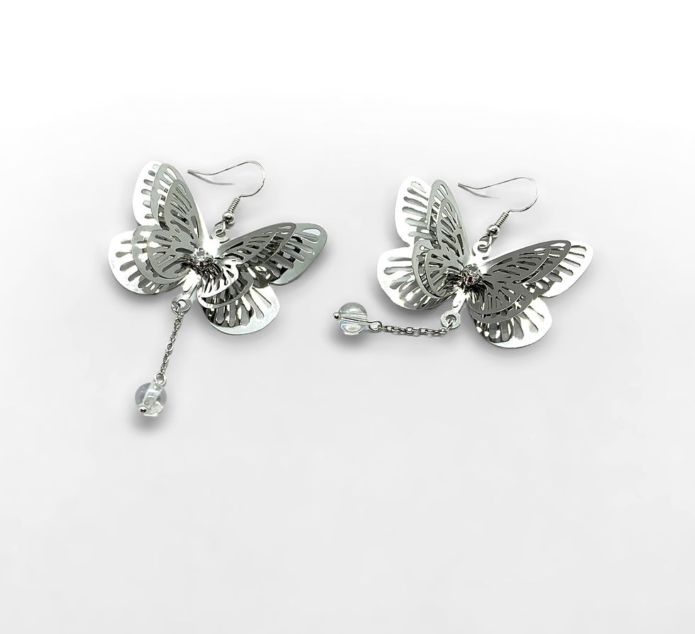 Miniaturbild: Filigree Butterfly Drop Earrings - Silver Plated Hooks