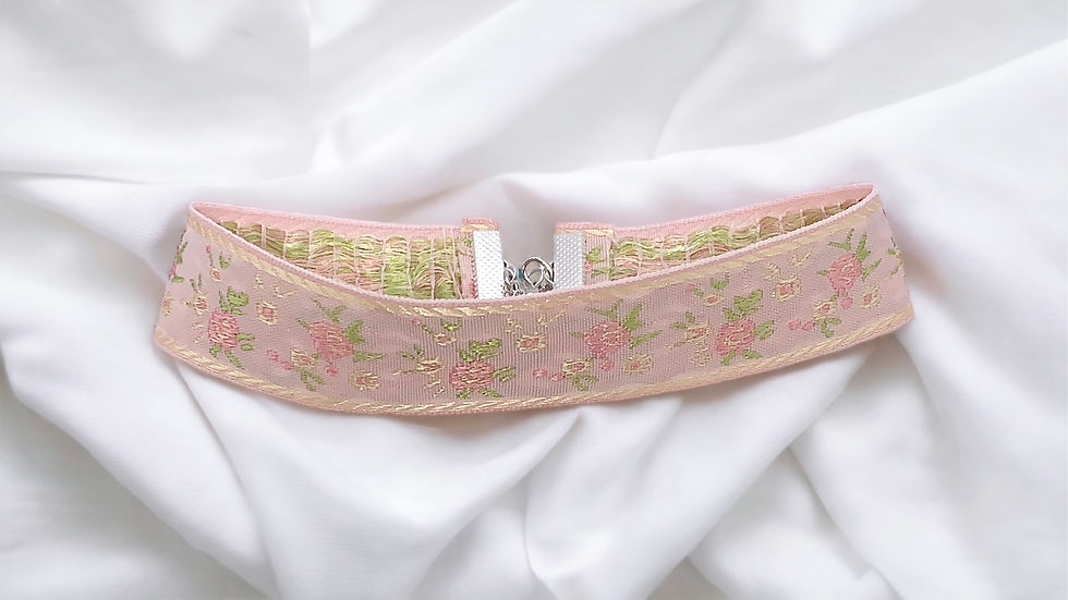 Miniatyrbild: Pink Floral Embroidered Choker