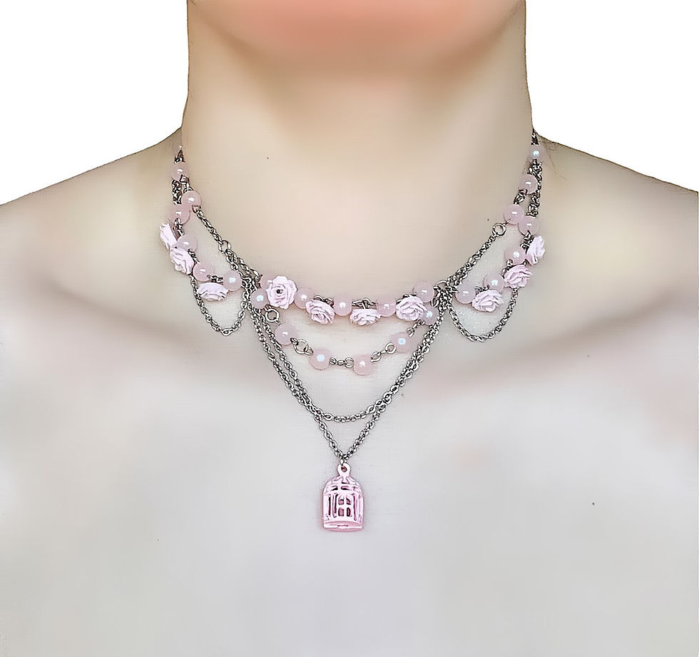 Miniature : Blush Rosebird Cage Necklace