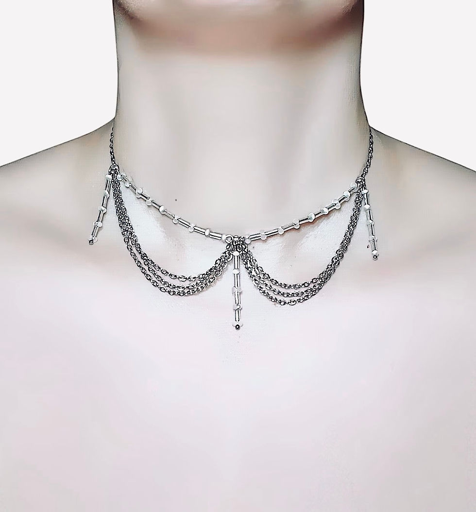 Miniaturbild: Silver Veil Draped Chain Collar Necklace 