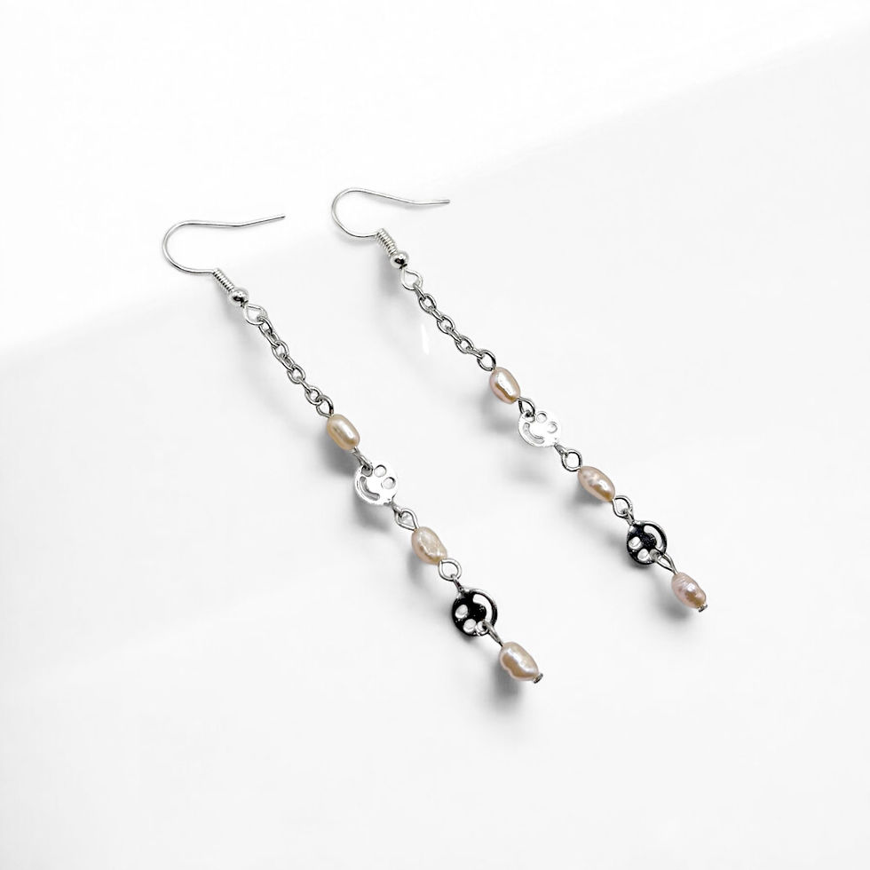 Miniature : The Silver Smiley & Baroque Pearl Drop Earrings