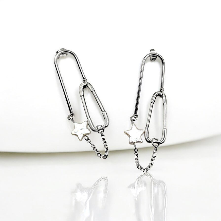 Celestial Edge Earrings with Baroque Pearl Stars