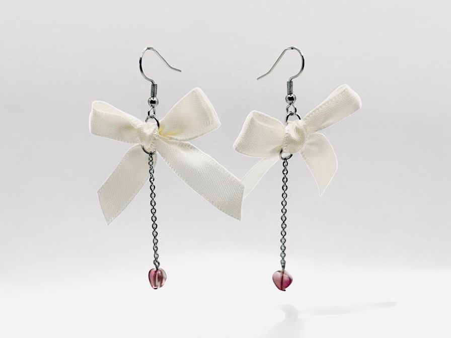 Thumbnail: White Bow & Heart Earrings