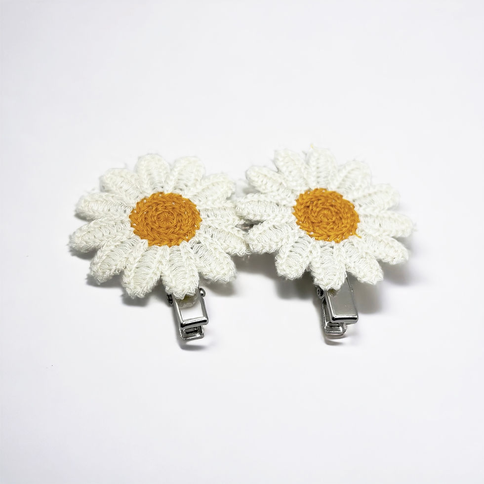 Thumbnail: Embroidered Daisy Hair Clips 