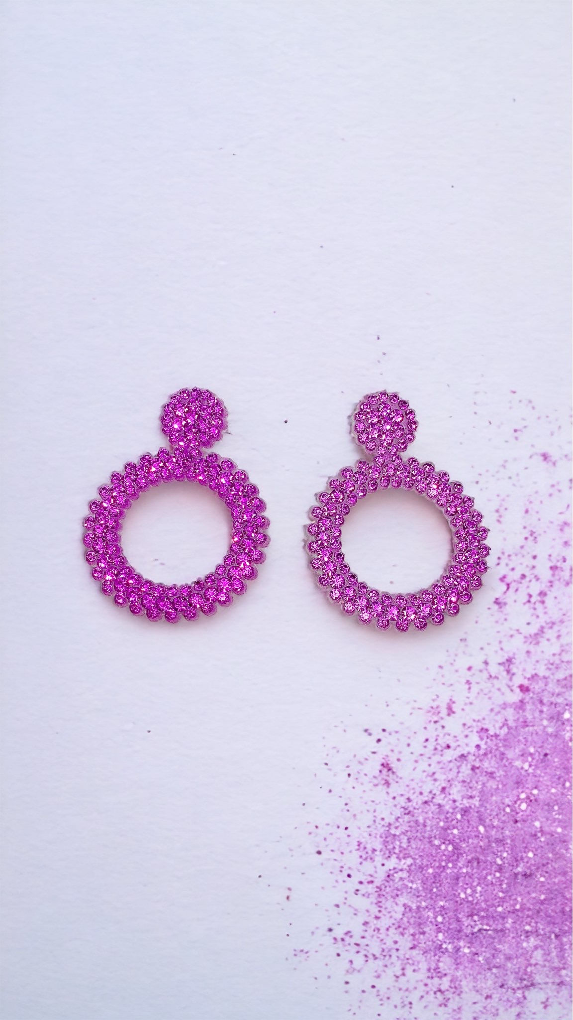 Pink Rhinestone Round Drop Earrings