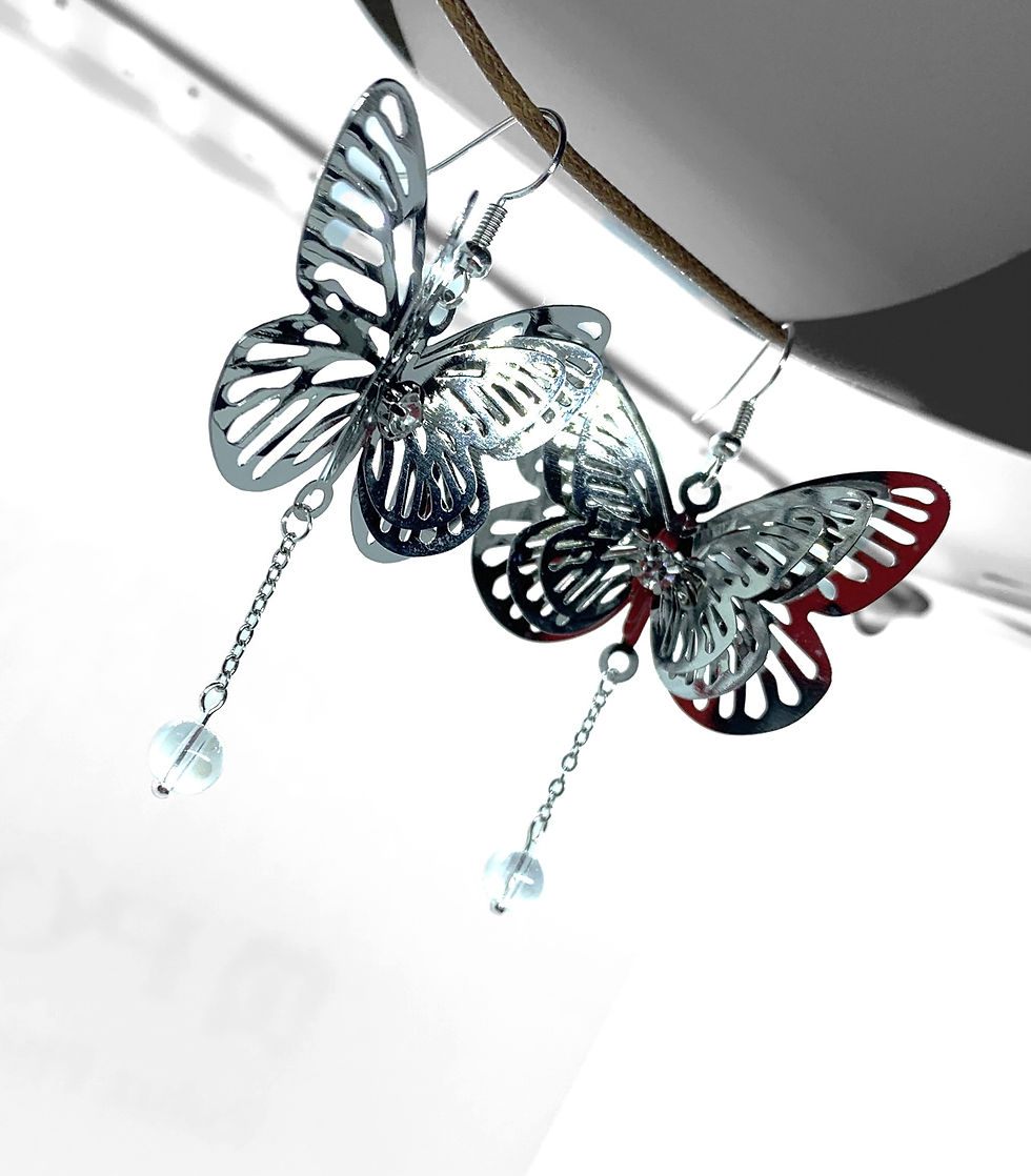 Miniaturbild: Filigree Butterfly Drop Earrings - Silver Plated Hooks