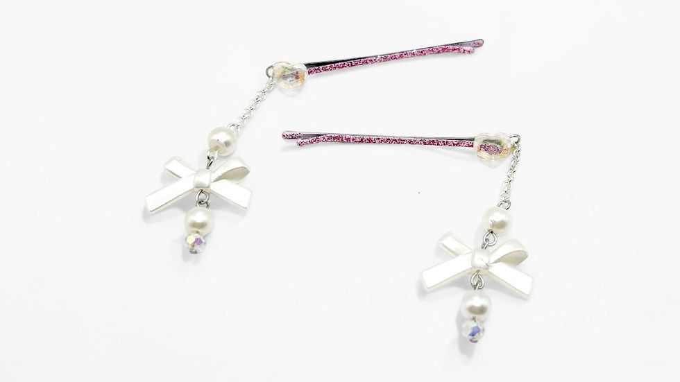 Miniatyrbild: Pink Sparkle Bow Hair Slides