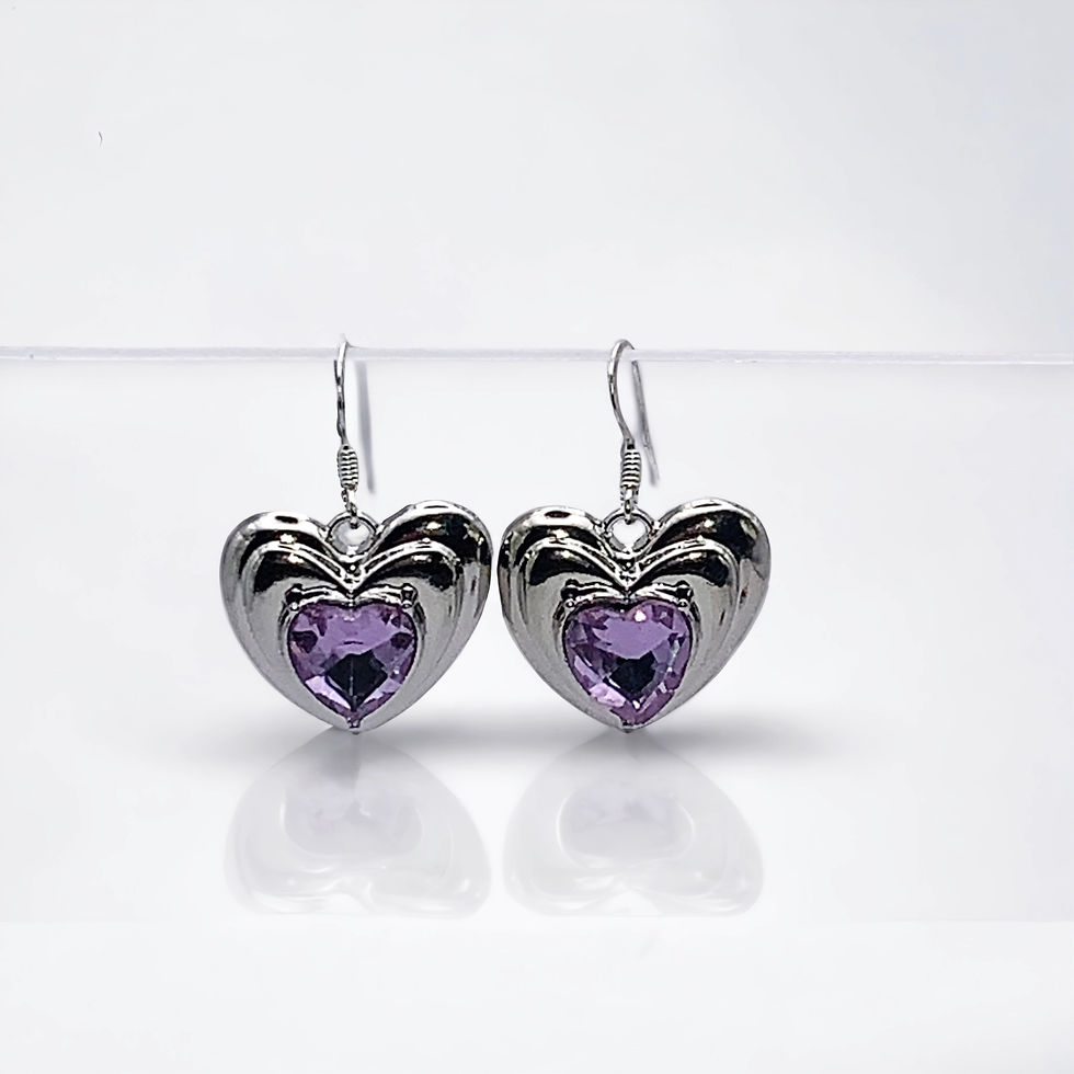 Thumbnail: Lilac Rhinestone Heart Earrings 
