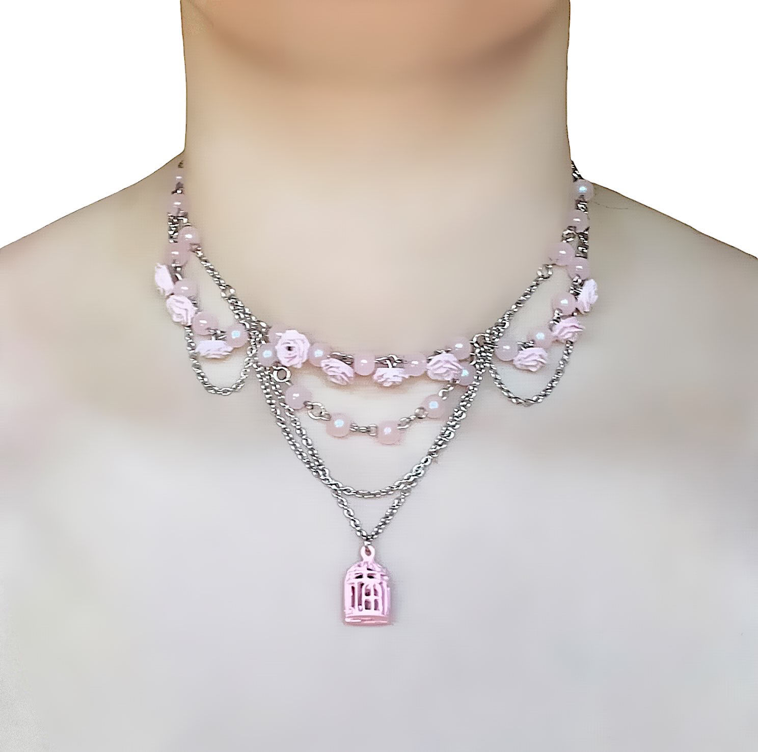 Blush Rosebird Cage Necklace