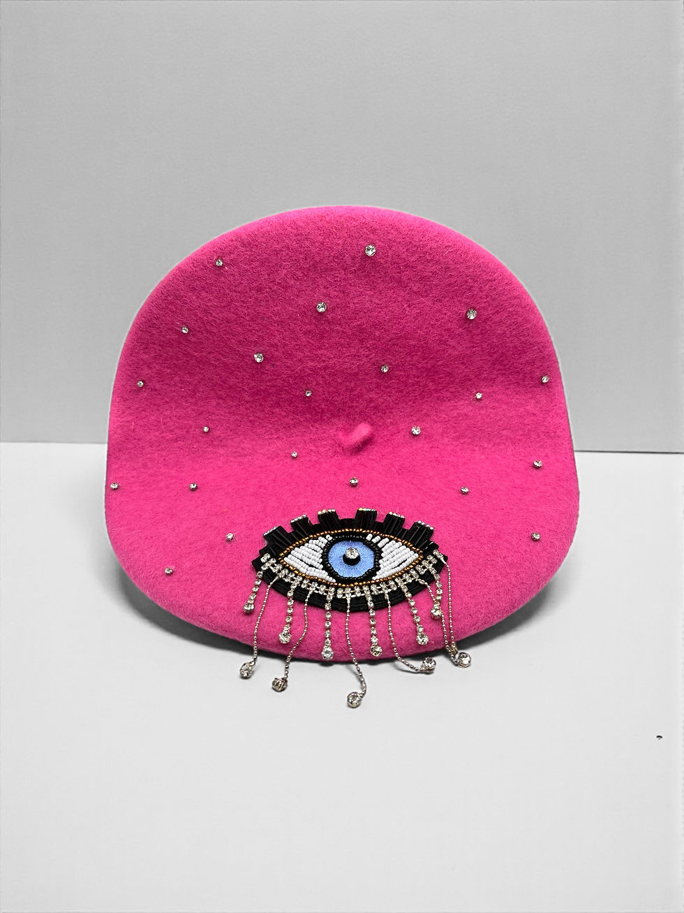 Pink Rhinestone Eye Beret