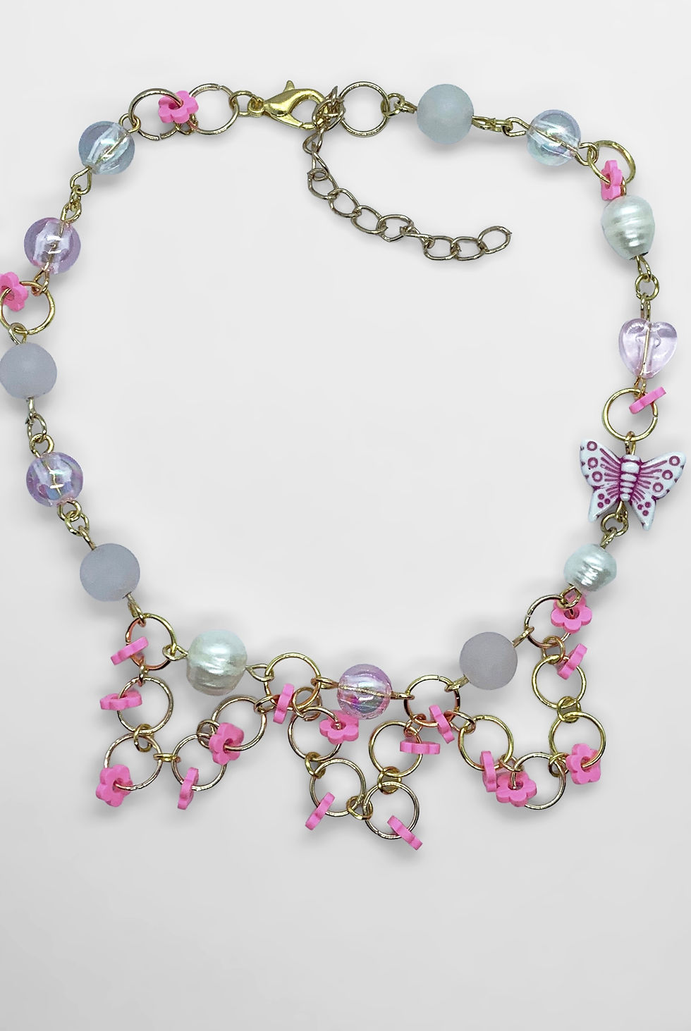 Miniature : Flower Garden Choker with Natural Pearls & Rose Quartz 