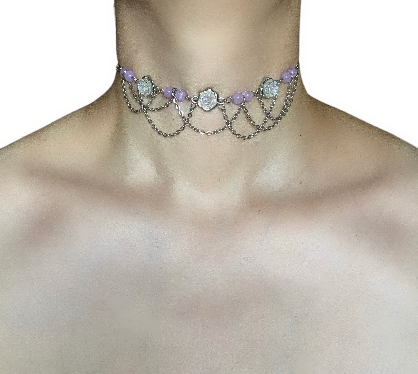 Draped Silver Flower Choker
