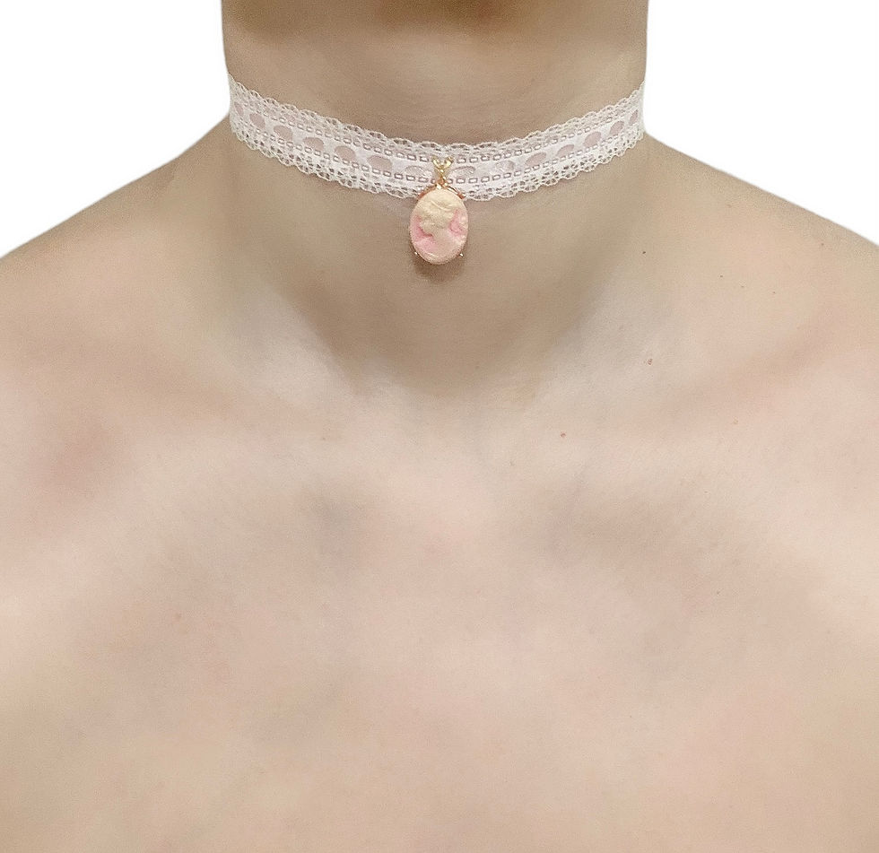Miniaturbild: Pink Cameo Lace Choker