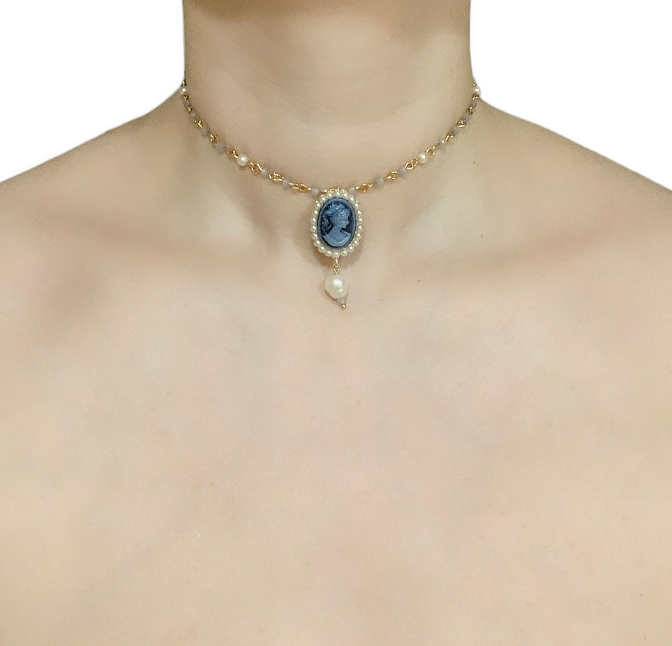 Miniaturbild: Blue Cameo Choker with Natural Pearl