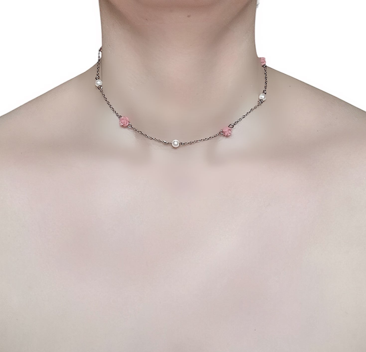 Dainty Rose & Pearl Necklace 