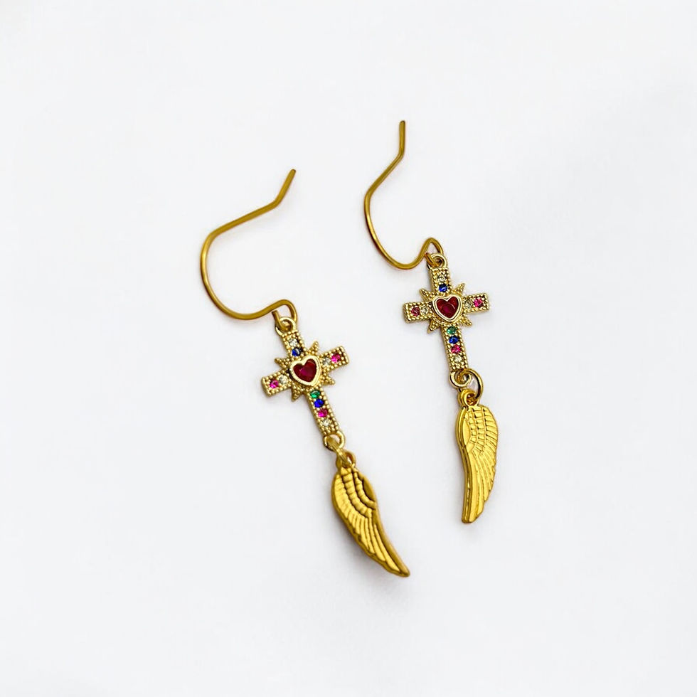 Thumbnail: Winged Cross Drop Earrings