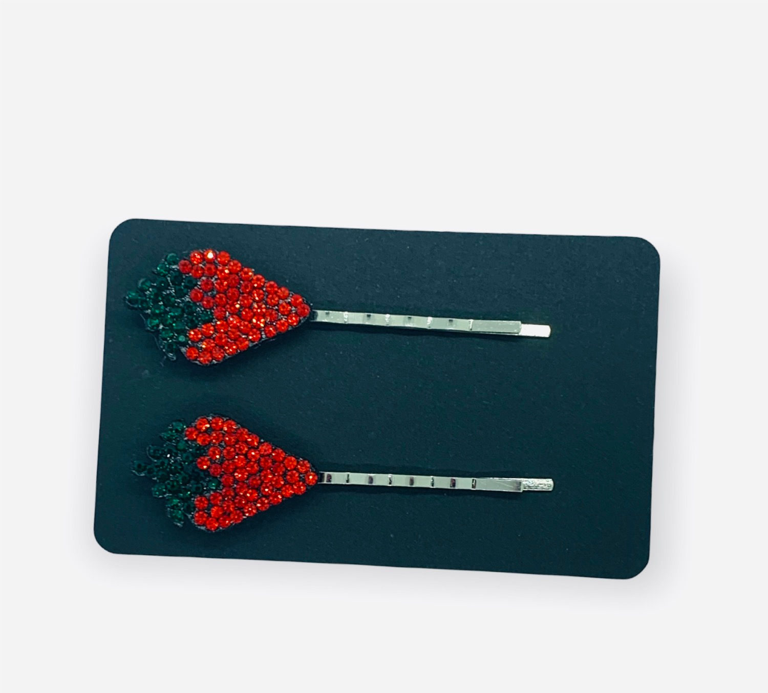 Strawberry Diamanté Hair Slides