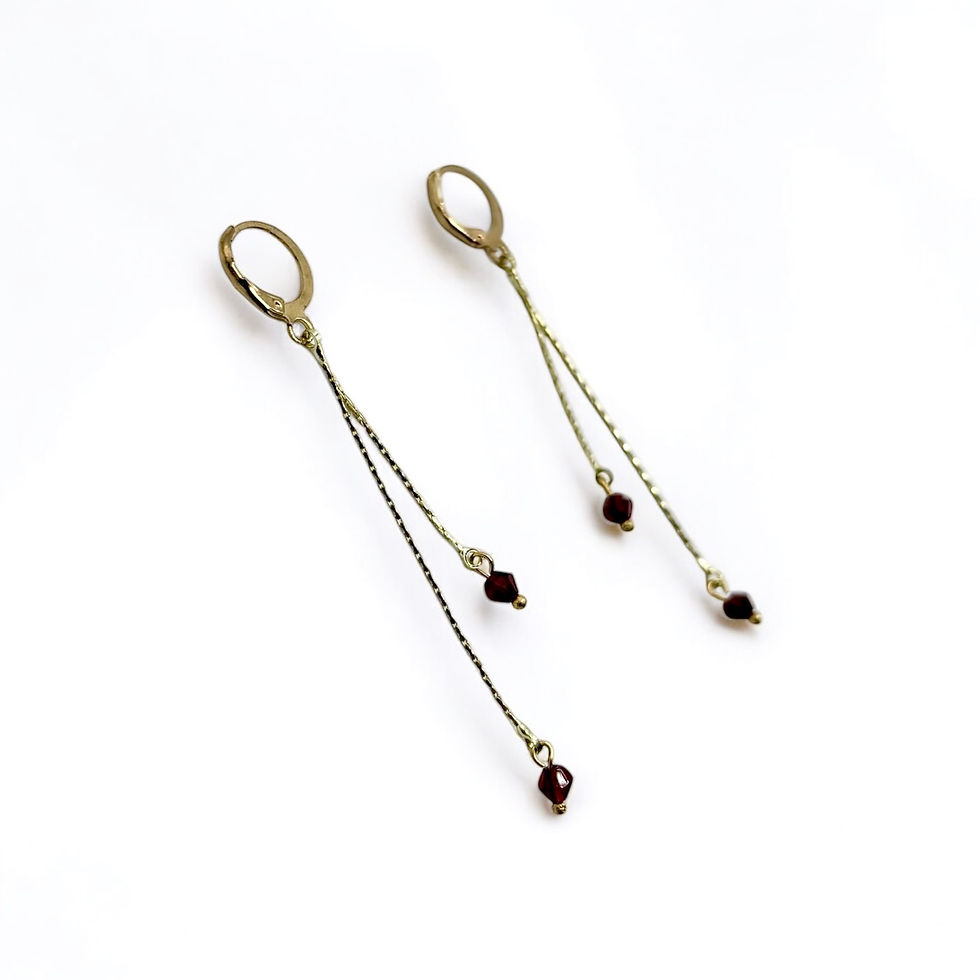 Miniatura: Gold Chain Drop Earrings with Ruby Sparkle