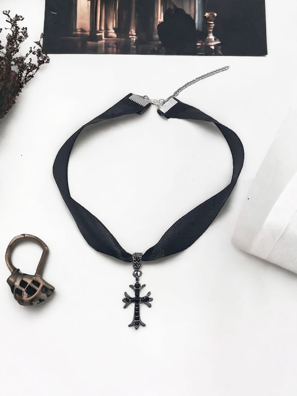 Miniature : Black Ribbon Cross Necklace 