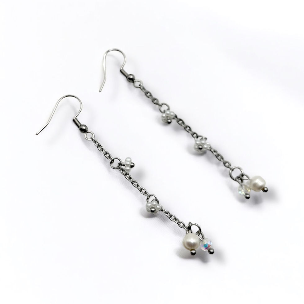 Thumbnail: Silver Chain Earrings with Baroque Pearl