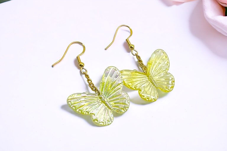 Miniature : Yellow Iridescent Butterfly Earrings