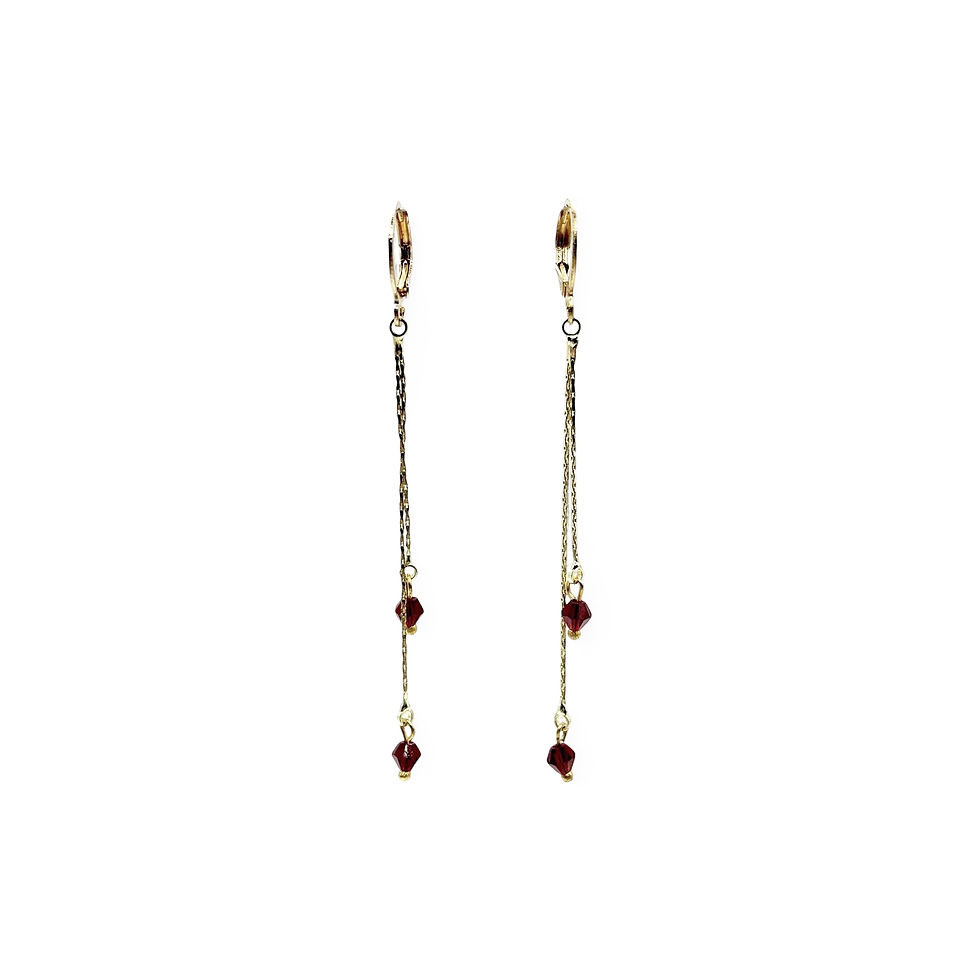 Miniaturbild: Gold Chain Drop Earrings with Ruby Sparkle