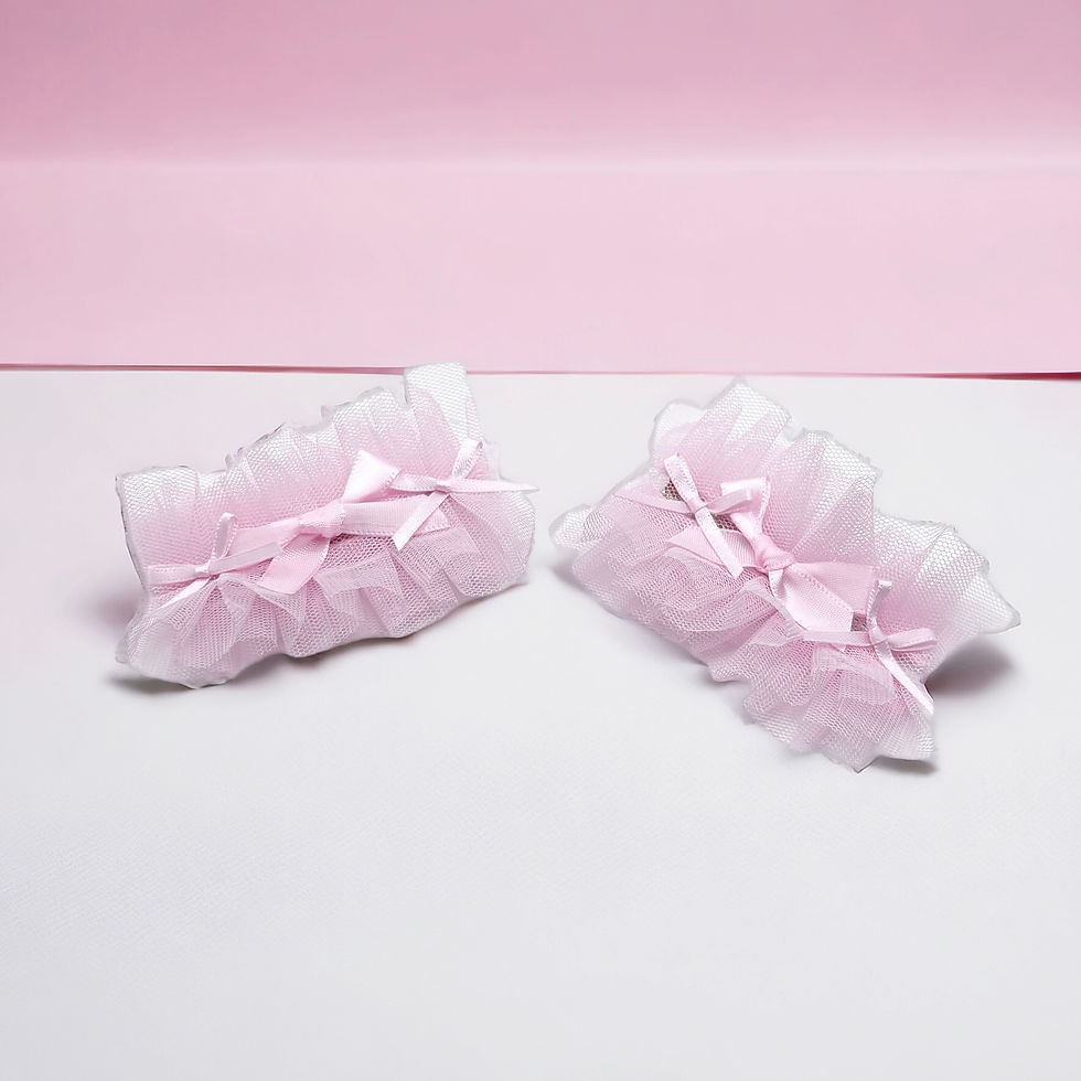 Miniatyrbild: Pink Pleated Multi-Ruffle Bow Hair Clips