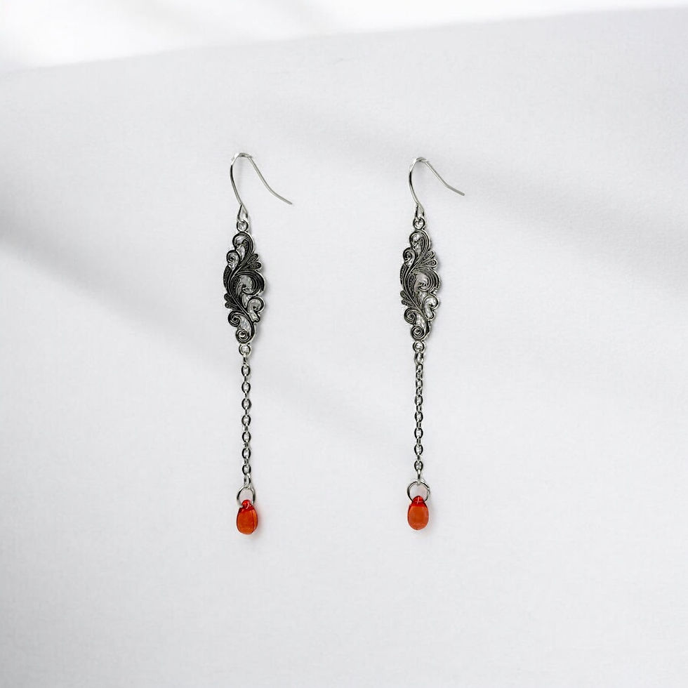 Miniature : Red Drop Filigree Earrings