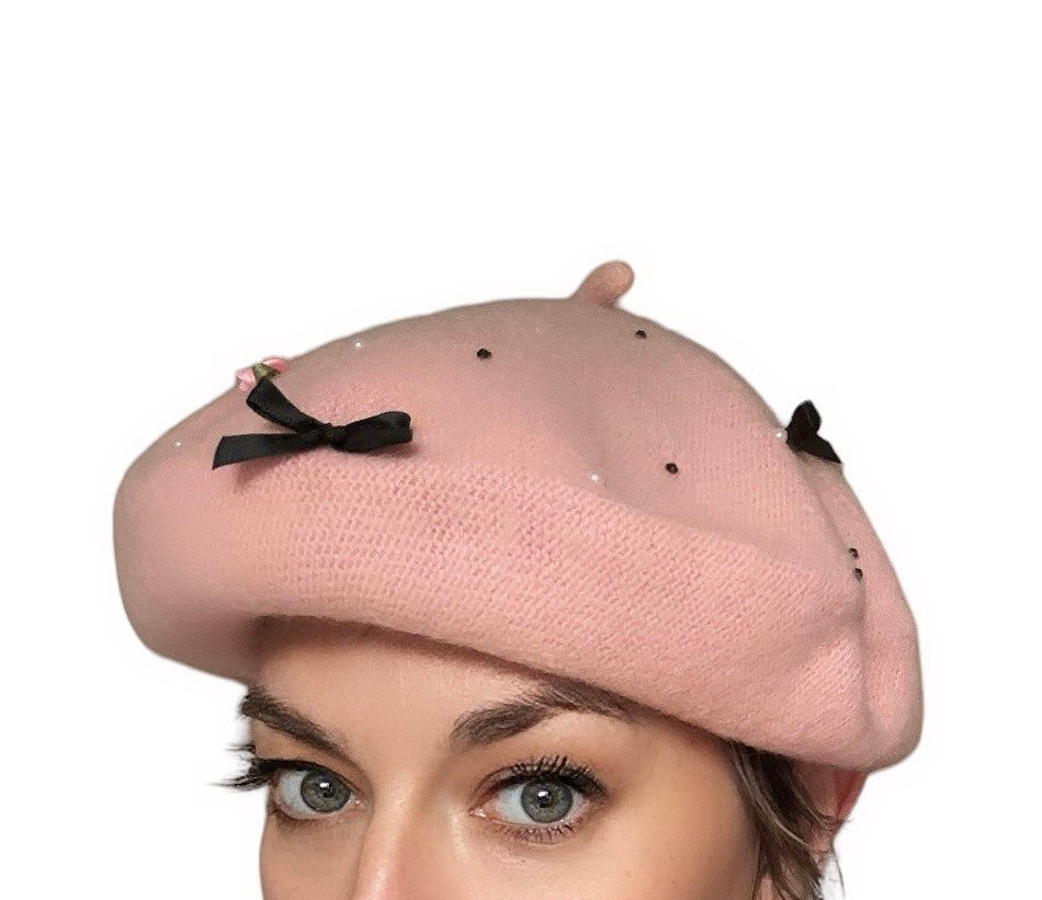 Miniatyrbild: Pink Rhinestone Bow Beret