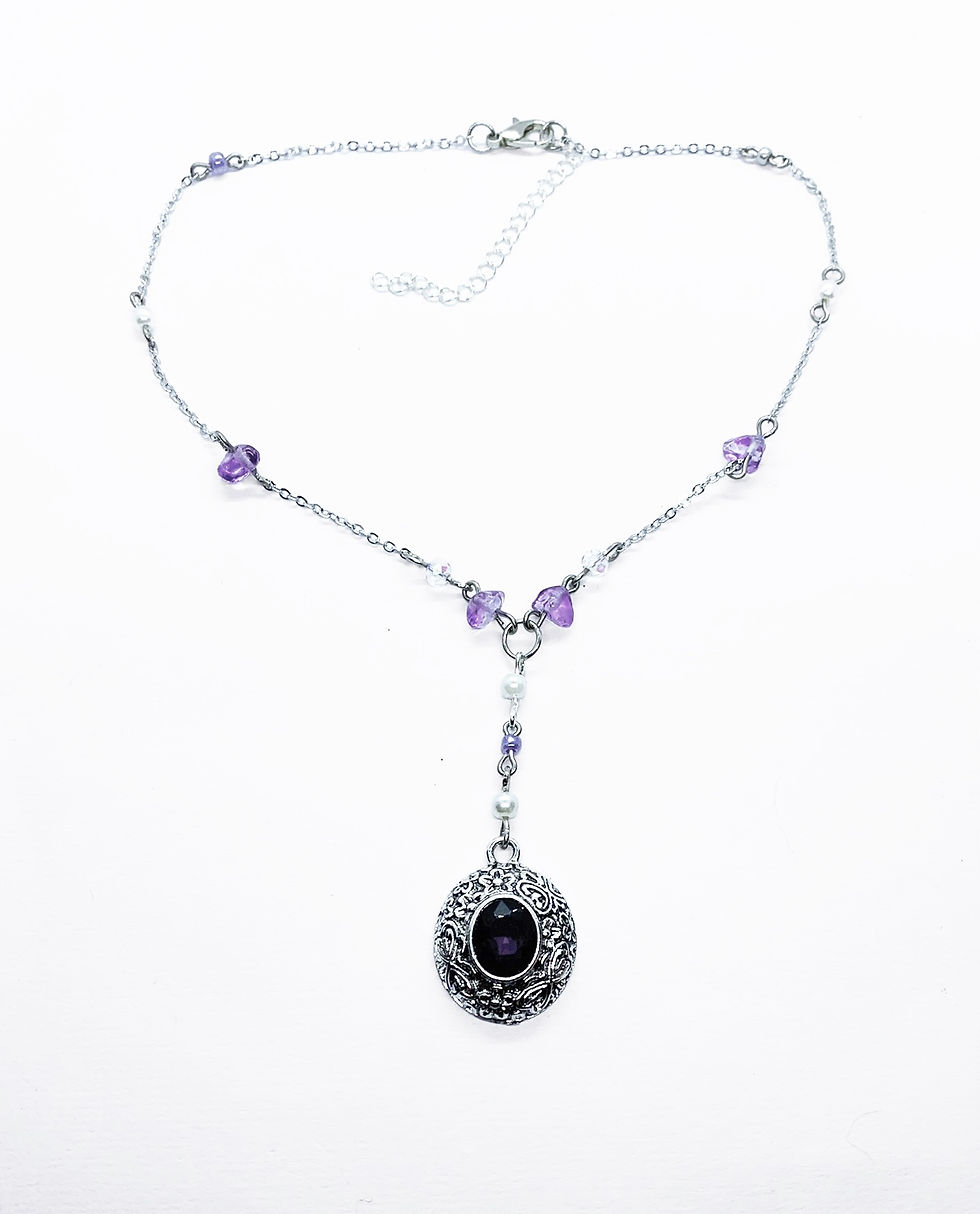 Thumbnail: Purple Glass Drop Pendant Necklace