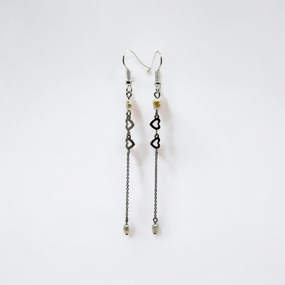 Thumbnail: Baroque Rice Pearl & Heart Drop Earrings