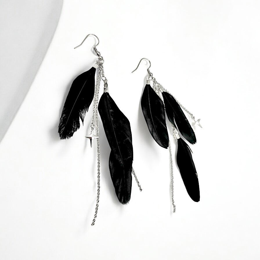 Thumbnail: Midnight Feather Drop Earrings 