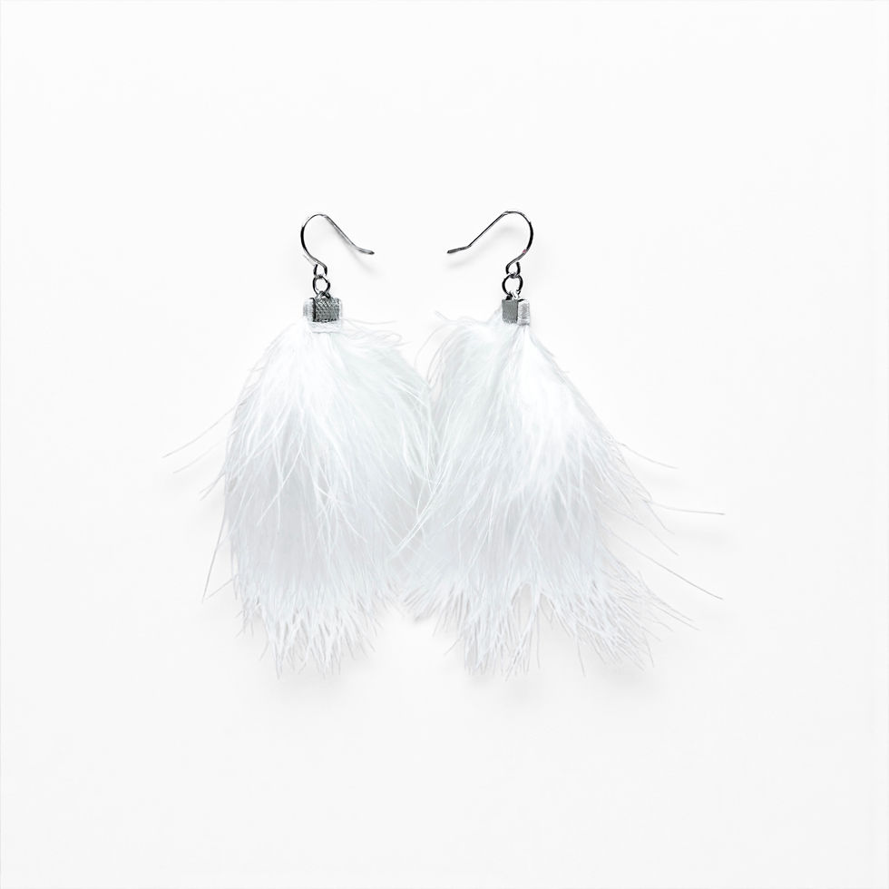 Thumbnail: White Feather Drop Earrings 
