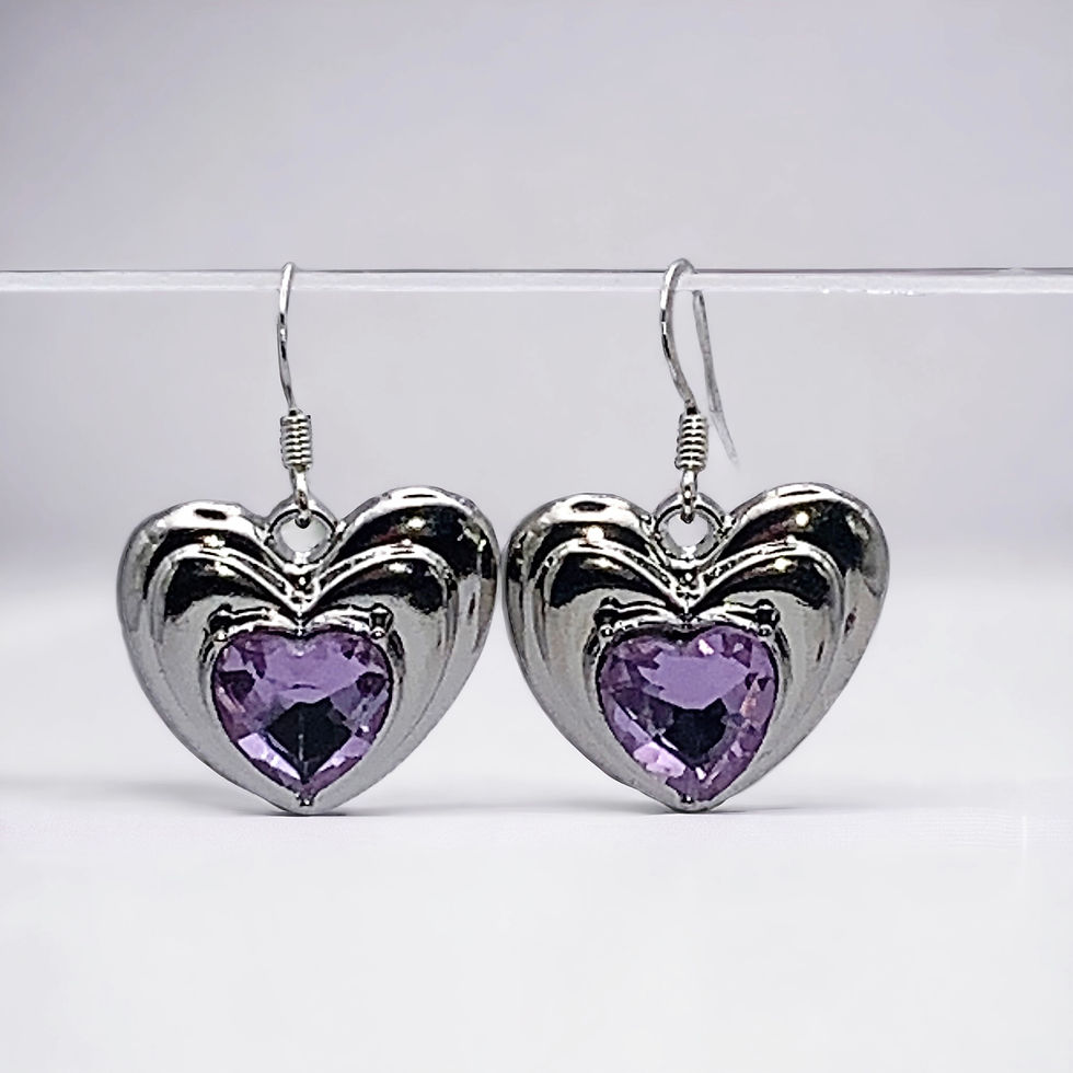 Thumbnail: Lilac Rhinestone Heart Earrings 