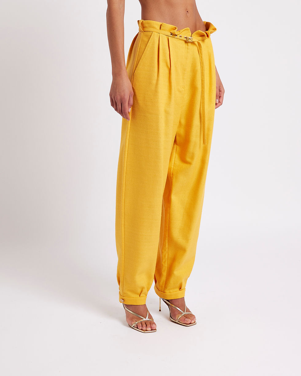 Thumbnail: FJK By Farah Kadhimi - Camilla yellow silk trousers- side look 