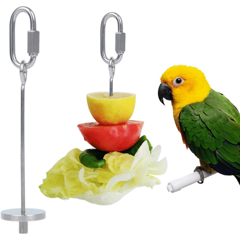 Bird Food Holder with fruit on it, Stainless Steel Parrot Hanging Stick Feeder, 2 Pcs