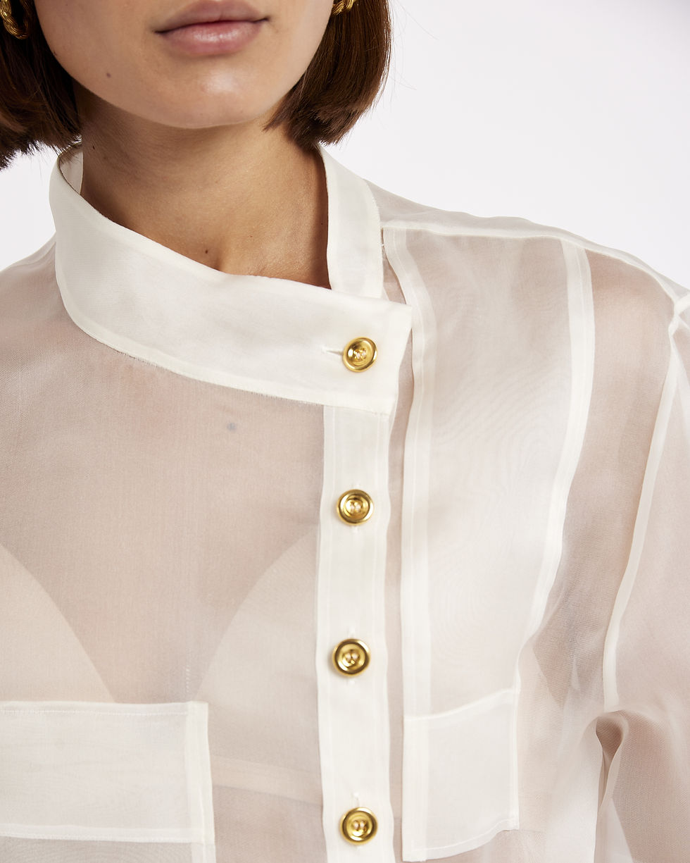 Thumbnail: FJK By Farah Kadhimi - Sara white silk shirt- golden buttons 