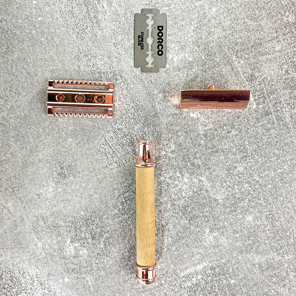 Miniaturbild: Rasierhobel (Personalisierbar) Rosegold und Olivenholz Nassrasierer