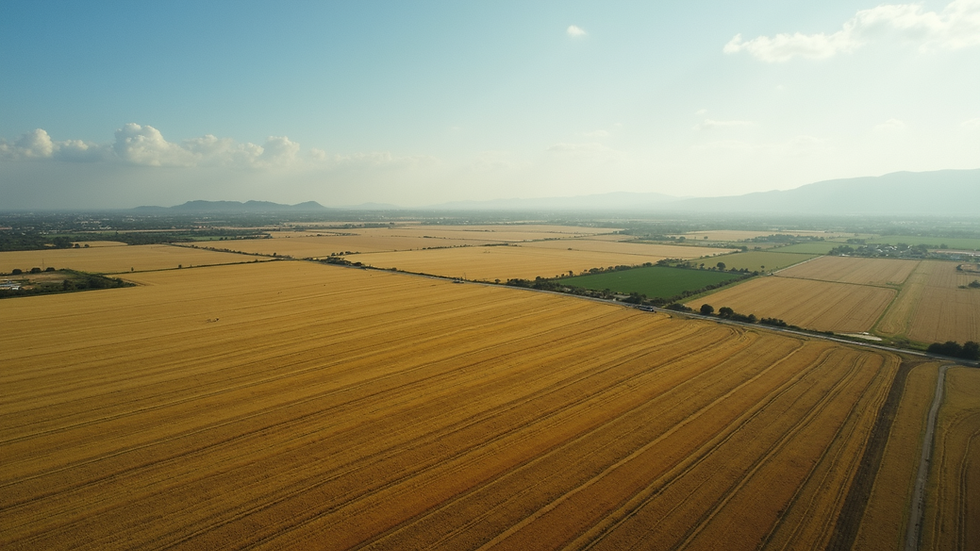 Vista aérea de uma grande área rural com divisão de terrenos