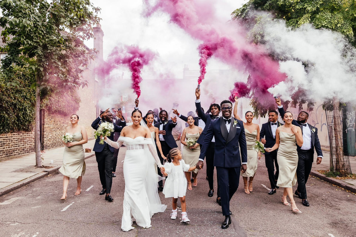 Fun London Wedding, Dalston. September 21, smoke bombs