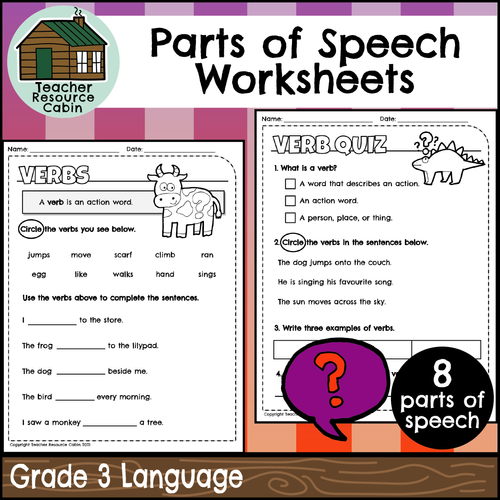 Parts of Speech Worksheets (Grade 3) TeacherResourceCabin