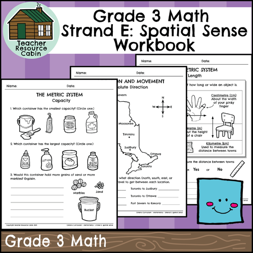 Strand E Spatial Sense Workbook (Grade 3 Ontario Math) New 2020