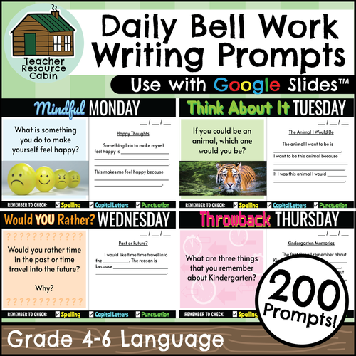200 Daily Bell Work Writing Prompts (Grades 46) TeacherResourceCabin