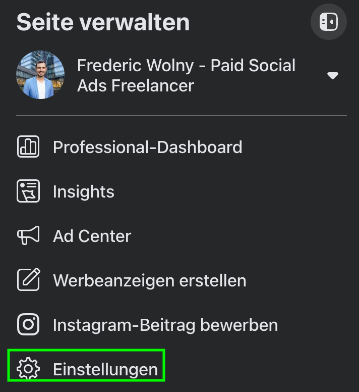 Seiteneinstellungen auf Facebook