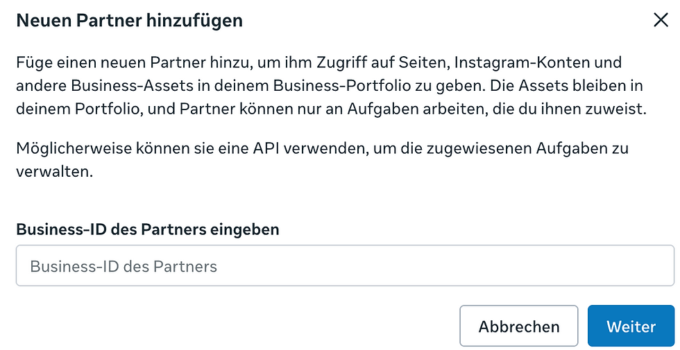 Neuen Partner im Meta Business Manager per Business-Portfolio-ID hinzufügen