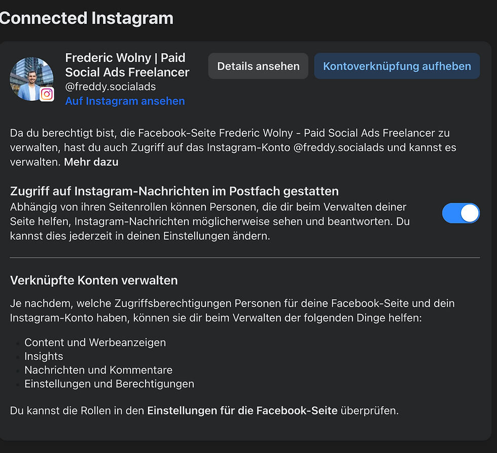 Verknüpftes Instagram-Konto der Facebook-Seite